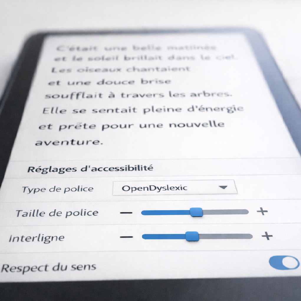 Livre numérique sur tablette, avec des fonctions d'accessibilité Livre numérique sur tablette, avec des fonctions d'accessibilité